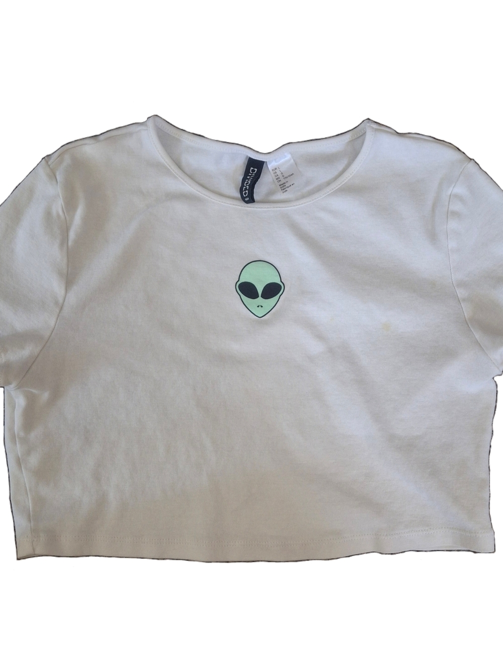 Forever 21 White Cropped Tee with Mint Alien Patch